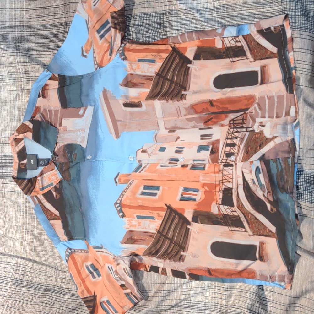 H&M button-down, Venice art, size L